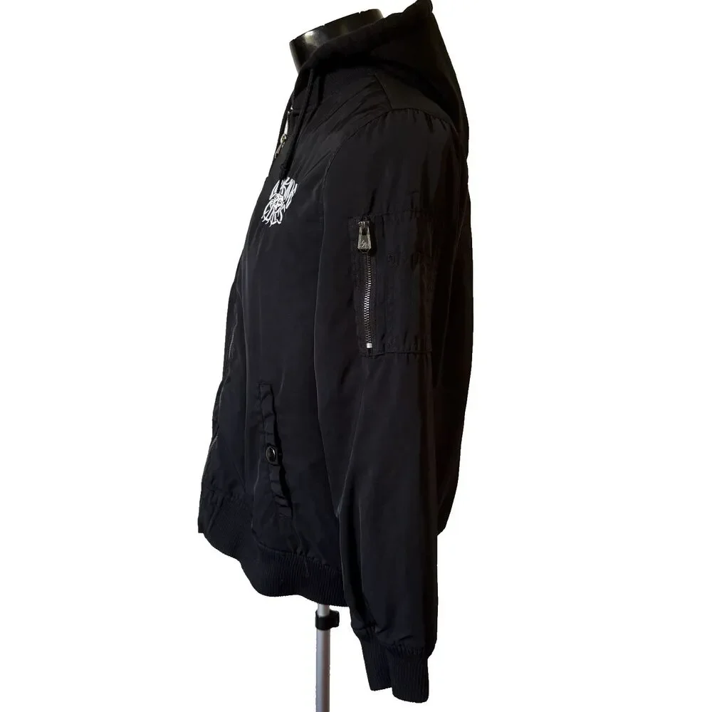 Lurking Class by Sketchy Tank Bomber Jacket Men's Size L Hooded Bones Skulls